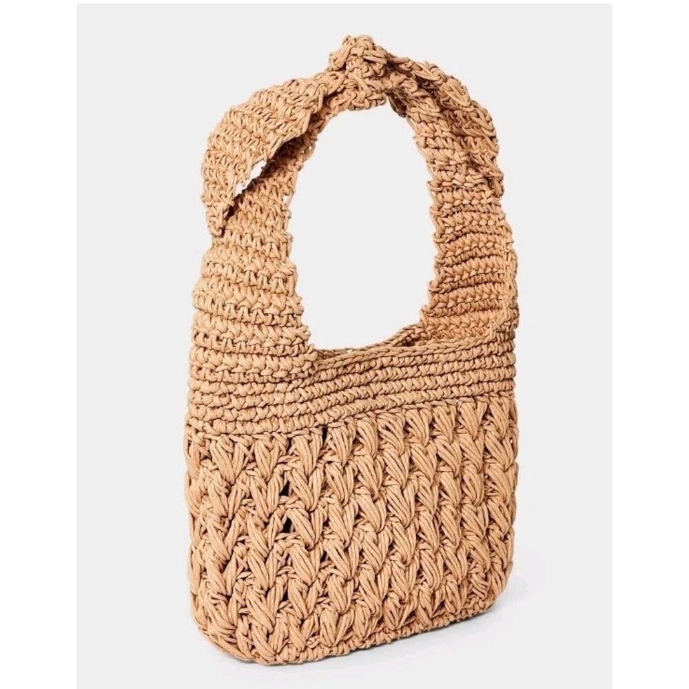 A New Day™ Straw Tie-Top Shoulder Bag Light Brown Woven Paper Beige s23 - Picture 3 of 6